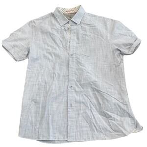 Ted Baker London Mens Shirt Size 5 XL Light Blue Textured Short Sleeve Cotton